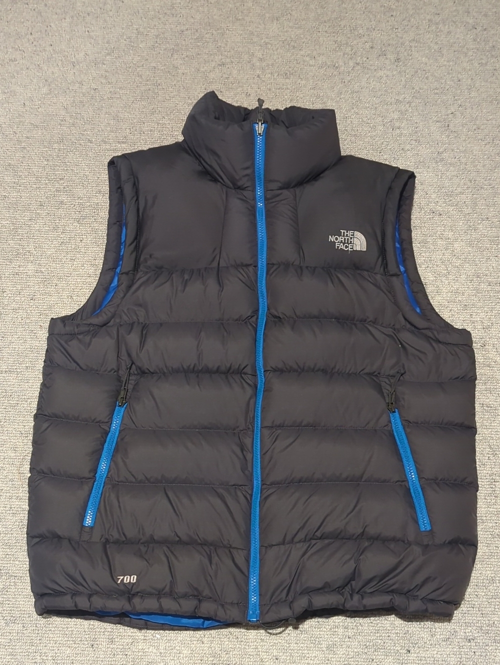 The North Face Black Puffer Vest with Bright Blue Trim